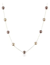 Simulated Pearl Mocha Champagne Beaded Necklace, 30"
