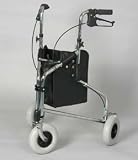 3-wheel rollator - Dark Blue. This walker rollator has 8 foam tires, Handles are adjustable for different heights, and Locking hand brakes.
