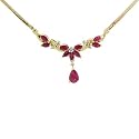 10k Gold 16" Herringbone Chain Stone Necklace, w/ 1.00 Total Carat Pear & Marquise Cut Ruby Stones, & Brilliant Cut Diamonds