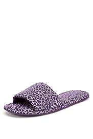 Open Toe Heart Print Mule Slippers