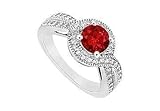 Ruby and Diamond Engagement Ring : 14K White Gold - 1.00 CT TGW Ruby and Diamond Engagement Ring : 14K White Gold - 1.00 CT TGW