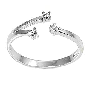 Silver Toe Ring with Clear CZ - Rhodium Plated: Jewelry