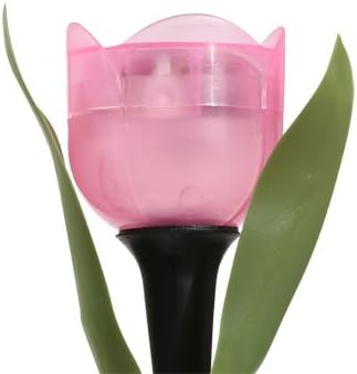PINK Plastic Solar-Powered Tulip-Shaped Stake Lights, 12"