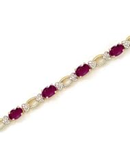 14K Yellow Gold Oval Ruby and Diamond Bracelet