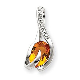 14k White Gold Citrine and Diamond Pendant - JewelryWeb