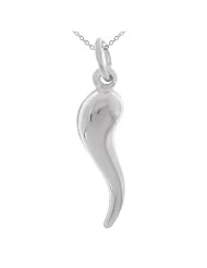 Bling Jewelry 925 Sterling Silver Italian Horn Pendant Necklace 18 inches