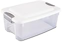 Sterilite 19848006 18-Quart Ultra Storage Box, White Lid See-Through Base with Titanium Latches, 6-Pack