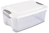 Sterilite 19848006 18-Quart Ultra Storage Box, White Lid See-Through Base with Titanium Latches, 6-Pack