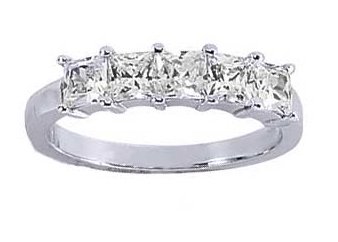 Women's 5 Stone Diamond Ring in Princess Cut Diamonds Shared Prong Setting - Includes Appraisal / Certificate of Authenticity ( 1.50 Total Carat Weight | GH-SI Quality | Platinum ) Finger Size -