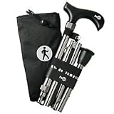 Hugo Adjustable Folding Cane with Interchangeable Sedona Black Handle, Silver