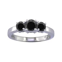 3 CT 3 Stone Black Diamond Ring Sterling Silver (Available In Sizes 6 - 10)