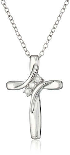 Women's Diamond and Sterling Silver Cross Pendant Necklace, 18"