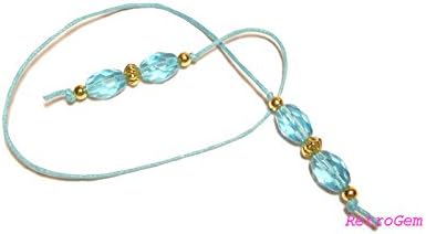 RetroGem Blue Faceted Glass Beaded Book Thong Bookmark (Blue)