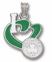 Boston Celtics 3/4 I Heart Logo Enamel Pendant - Sterling Silver Jewelry