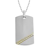 Men's Stainless Steel Dog Tag Pendant with Diamond-Accent and 14k Gold, 20''