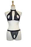 Exposed by Magic Silk Vixen Mesh Cupless/Crotchless Halter Set, L/XL, Black