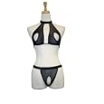 Exposed by Magic Silk Vixen Mesh Cupless/Crotchless Halter Set, L/XL, Black
