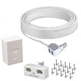 Telephone Extension Socket Kit - Plug-in Style (NOTE: Double adaptor plugs into existing BT Socket (or broadband adaptor) so that you can use your existing telephone / fax / answerphone (its a doubler, rather than just a single outlet like most kits), 15 metres cable, clips and extension socket) - INCLUDES Privacy Adapter which prevents internet / phone line conflicts - ideal to install an extra socket in your home or office for extra phones, faxes, answer machines, modems, SKY TV / Sky+ / Sky HD phone socket etc {Neat fit, extending cut cable to exact length up to 15m , screw terminals in extension socket point } - Can also be used to connect direct to NTE5 master BT Sockets