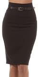 Knee Length High Waist Stretch Pencil Skirt with Skinny Belt