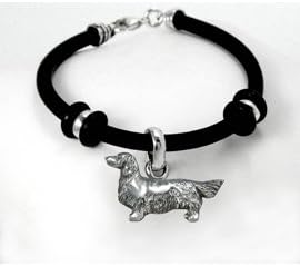 Dachshund Long Haired Simple Rubber Bracelet with Sterling Silver Charm