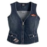 Harley Davidson WoMens Sporty Denim Vest. Zipper front. Two front buttoned pockets. Decorative... by Harley Davidson