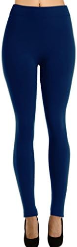 Solid Full Length Fleece Leggings for Regular and Plus Size (Navy, Fit Size (14-24/L-2XL))
