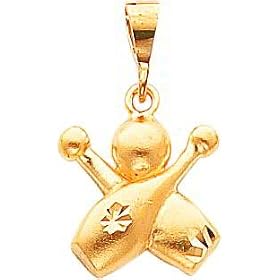 10K Yellow Gold Bowling Pins and Ball Charm Diamond Cut by FindingKing