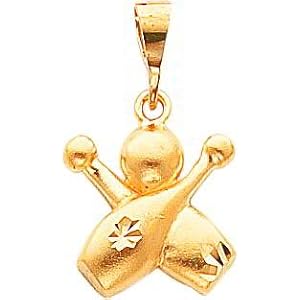 10K Yellow Gold Bowling Pins and Ball Charm Diamond Cut by 