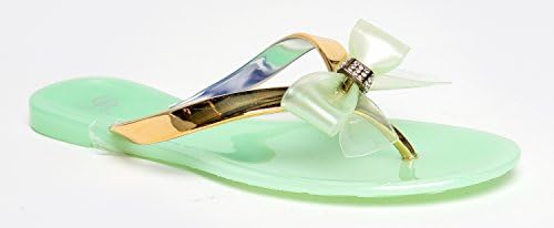 Bamboo HAWAII-07 Rhinestone Bow Detail Slip On Flat Jelly Thong Flip Flop Sandal,8.5 B(M) US,Turquoise-dulce36