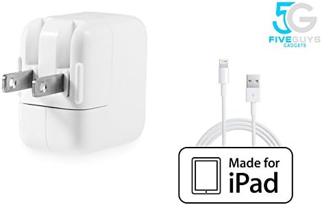 iPad Charger Kit By The Five Guys - Includes A 10ft USB Lightning Charger &amp; A 12w Wall Plug Adapter - Apple MFi Certified - Compatible With All Apple 8 Pin Products iPad Retina, iPad Air
