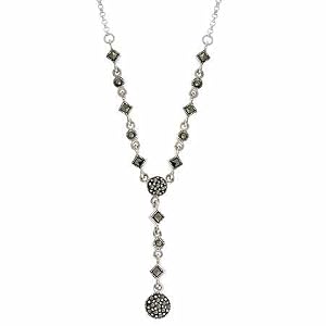 Sterling Silver Genuine Marcasite Stone Rolo Link Y Necklace by