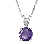 Sterling Silver 8mm Round Amethyst Pendant with Light Rope Chain Necklace, 18"