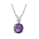 Sterling Silver 8mm Round Amethyst Pendant with Light Rope Chain Necklace, 18"