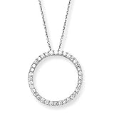 14k White Gold Link Chain with Diamond Circle Pendant Necklace- 18 (1.00ctw).
