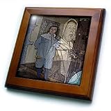 Man at Llanciach Farr Manor in Ireland Dressed in Period Clothing with a Woman as Ghostly Apparition - 8x8 Framed Tile