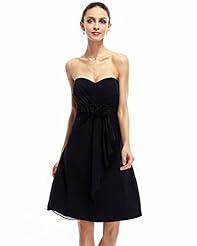 Strapless Chiffon Sweetheart Natural   Waistline Lace Knee Length Bridesmaid Dress 