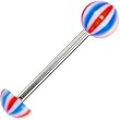 Red Blue Candy Striped Half Ball Barbell Tongue Ring