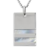 High Polish Stainless Steel Pendant with Dual Mother of Pearl Inlays on a 20 Inch Chain