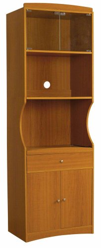 Home Source Industries TIF10209MIC Microwave Cart with Lots of Storage and Glass-Door on Upper Shelves, Cherry Finish Home Source Industries TIF10209MIC Microwave Cart with Lots of Storage and Glass-Door on Upper Shelves, Cherry Finish