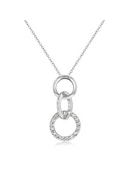 Alexander James White Gold Rhodium Bonded Triple Hoop Pendant with Prong Set Round Cut Clear Cubic Zirconia in Silvertone Chain Included