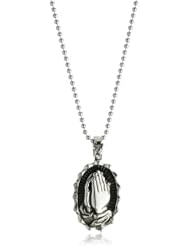 King Baby 22" Curb Link Chain with Praying Hand Sterling Silver Pendant Necklace