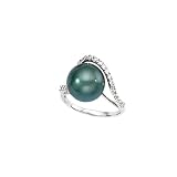 14K White Gold 1/3 ct. Diamond with Black Tahitian Pearl Ring