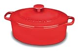 Cuisinart Chef's Classic Enameled Cast Iron 5-1/2-Quart Oval Covered Casserole, Red