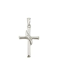 14K White Gold Swirl Cross Pendant with 18" Chain