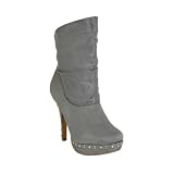 Slouch Studded Platform Boots Grey Suede