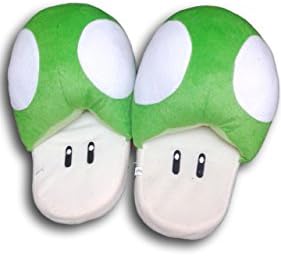 PiratePlushStore Super Mario Bros Soft Plush Furry Slippers Green Mushroom 11"