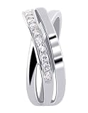 Nickel Free Sterling Silver Round Cut Cubic Zirconia Overlapping Channel Polished Finished Rhodium Plated 3mm Band Ring Size 5, 6, 7, 8, 9, 10