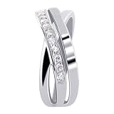 Sterling Silver Band Cubic Zirconia Overlapping Channel Ring Size 5 to 10