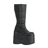 DEMONIA STACK-301 Pleaser Mens Shoes Knee Platform Boots Leather Black Patches Gothic Sexy by Demonia