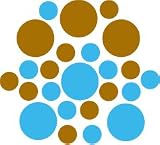 Set of 30 - Ice Blue / Metallic Copper Circles Polka Dots Vinyl Wall Graphic Decals Stickers